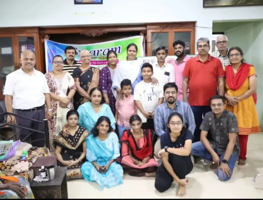 Family group photo at Swaram Studios event