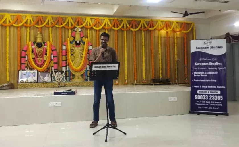 Solo singing performance at live music show