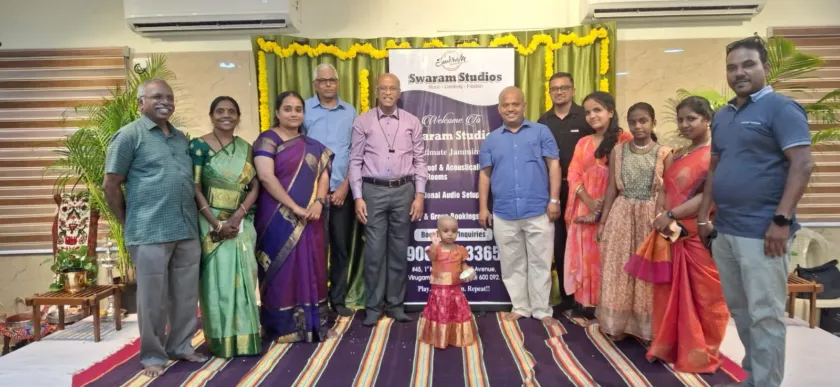 Family group photo at Swaram Studios function