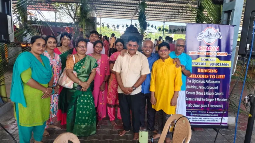 Team group photo at music event gathering