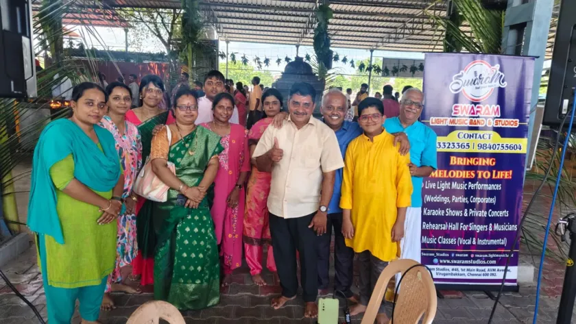 Group photo at Swaram Studios outdoor event