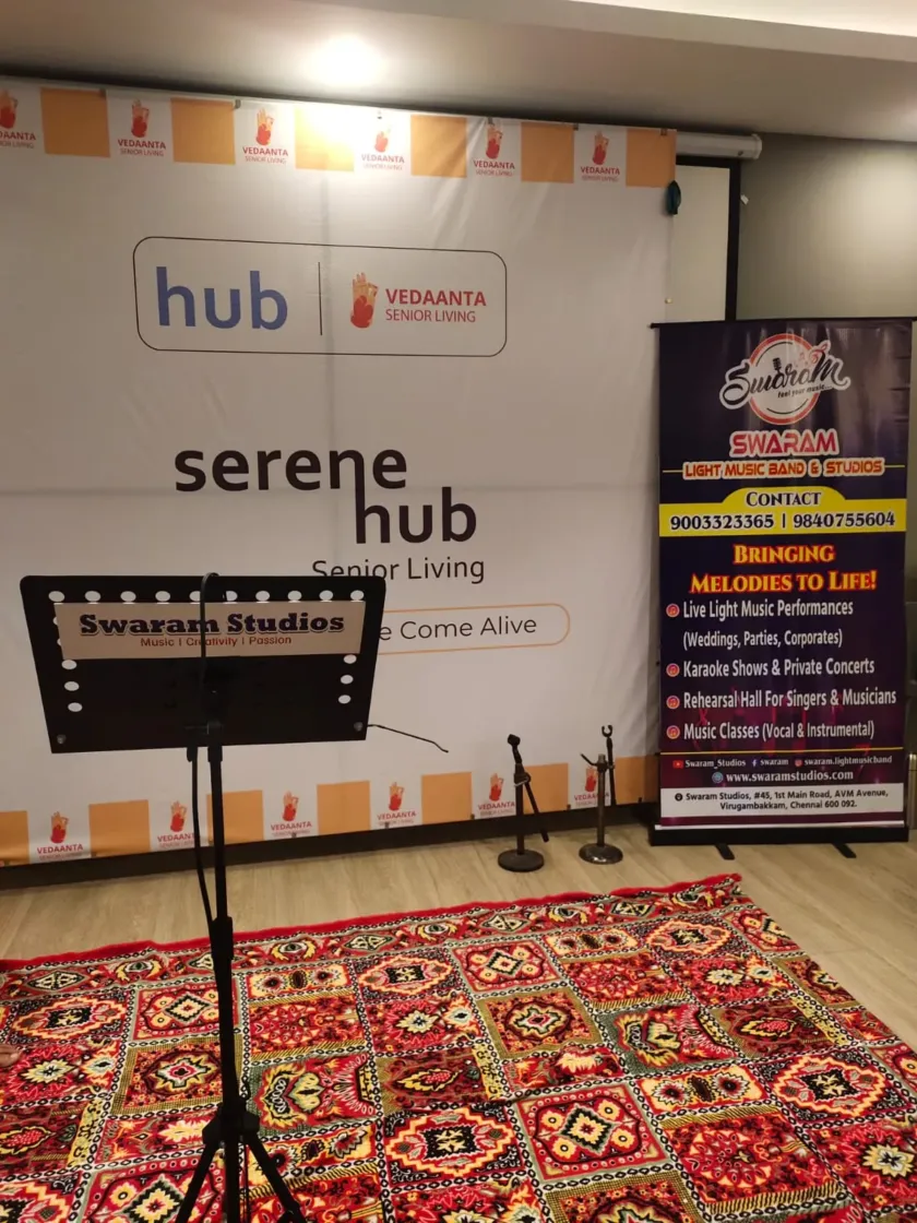 Music stage setup at senior living community event