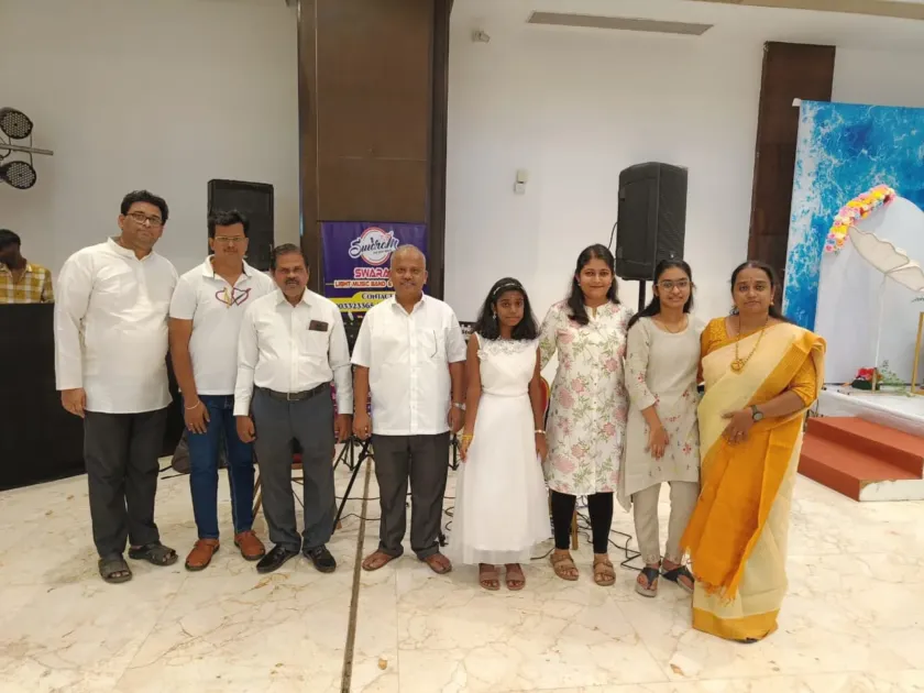Group photo at Swaram Studios indoor music event