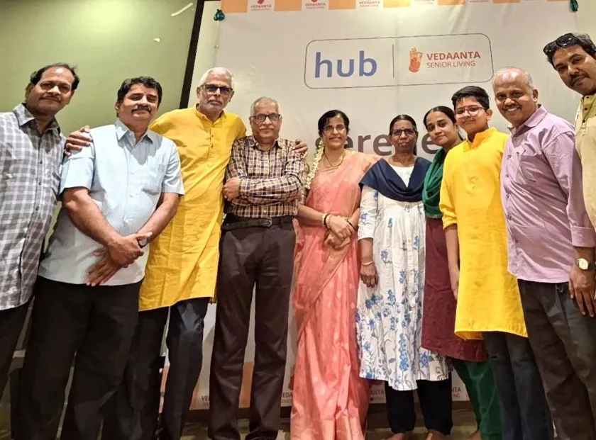 Group photo at Swaram Studios senior citizen event